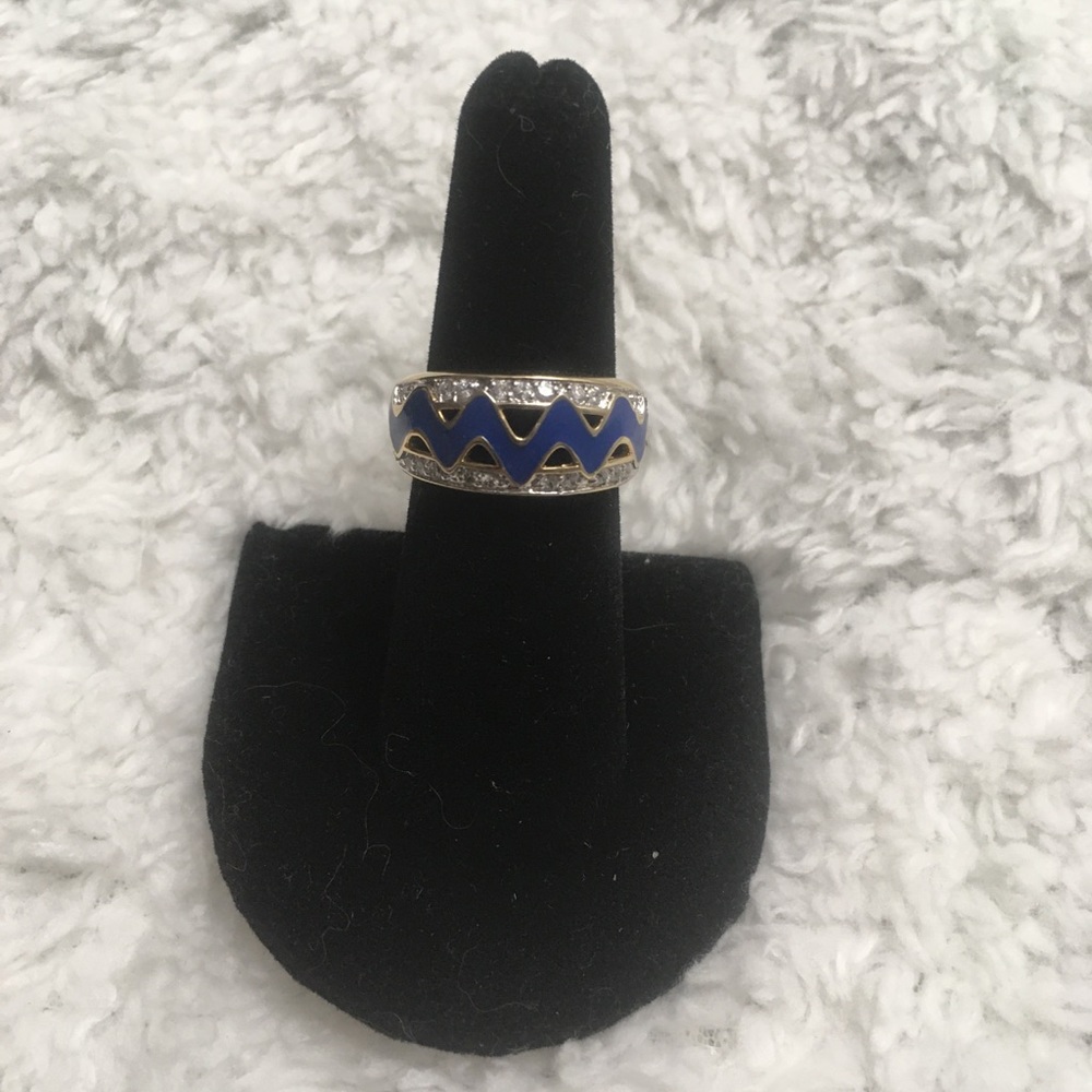 925 Silver Gold Plated ZigZag Enamel CZ Ring 7